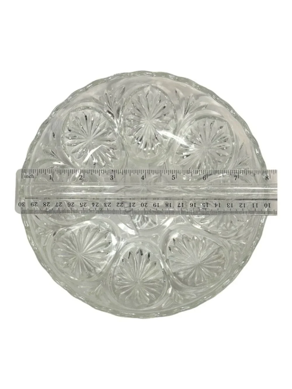 Indiana Glass Bowl Clear Pressed Starburst Pattern With Scalloped Rim 8